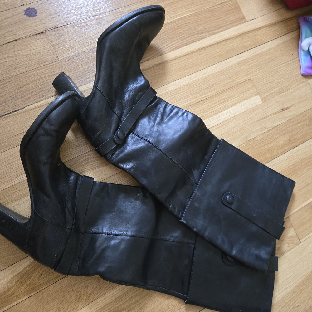 Veronique Branquinho Black Leather Over the Knee Boots